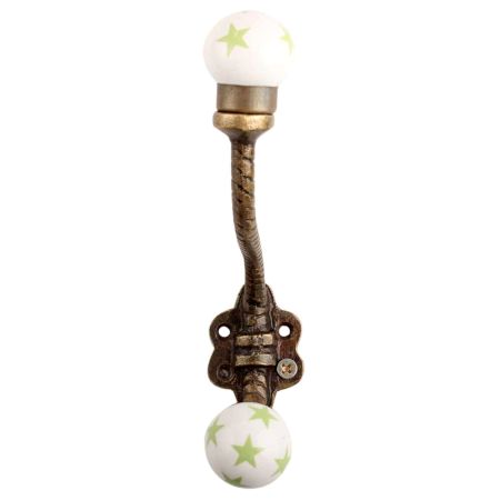 Pea Green Star Ceramic Floral Iron Hooks-EHG-102